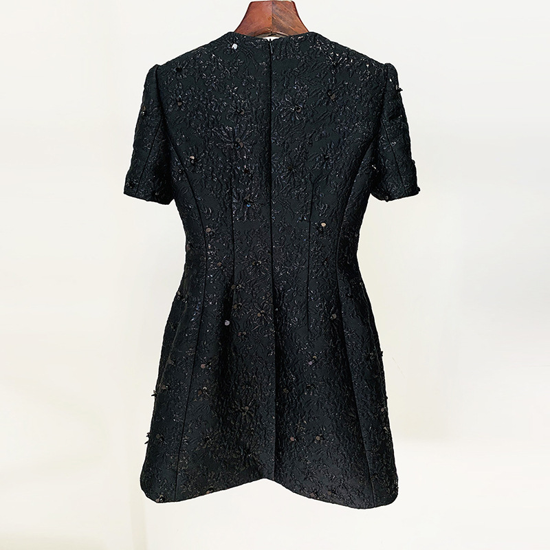 Elegant Floral Embellished Short Sleeve Dress - Image 2