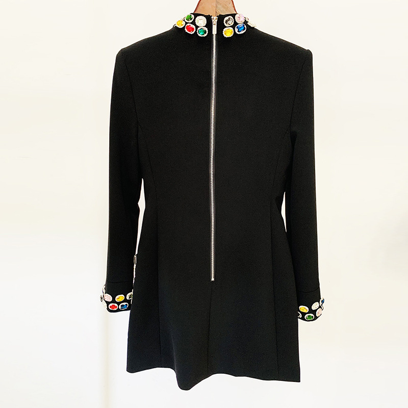 Fashionable Long Sleeve Beaded Dress With Colorful Gems - Image 3