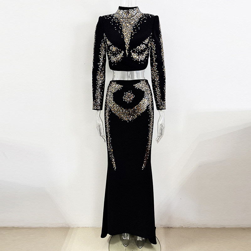 Fashionable Embellished Sequin Crop Top And Fishtail Skirt Set - Image 5