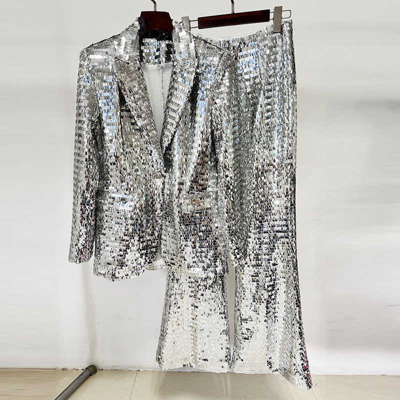 Trendy Sequined Blazer Pantsuit Set - Image 2