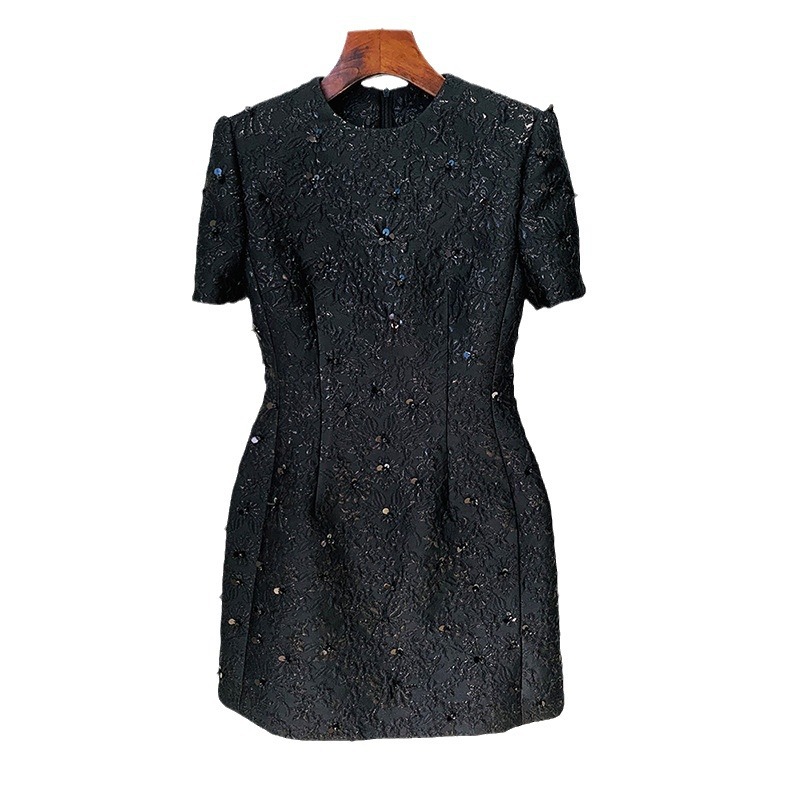 Elegant Floral Embellished Short Sleeve Dress - Image 5