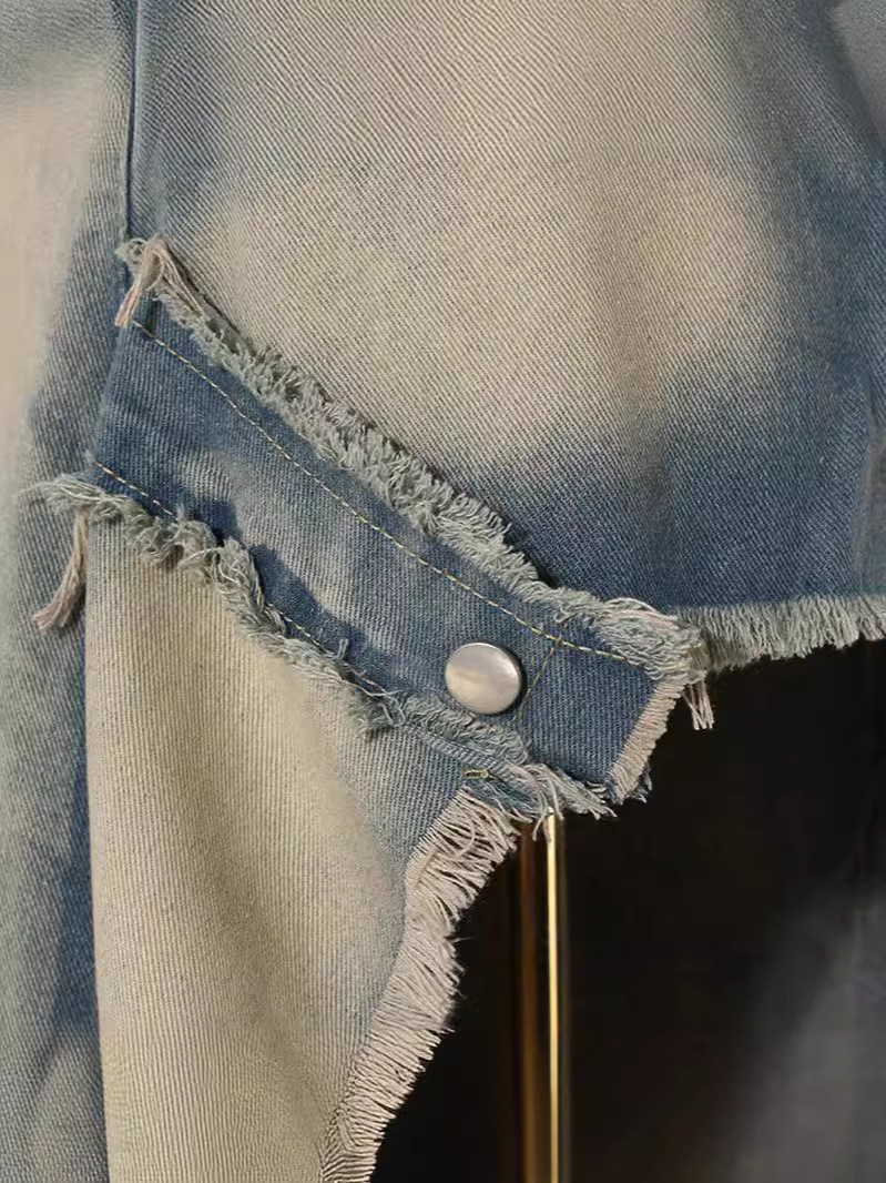 Distressed Wash Denim Split Midi Skirt Trendy Street Style - Image 4