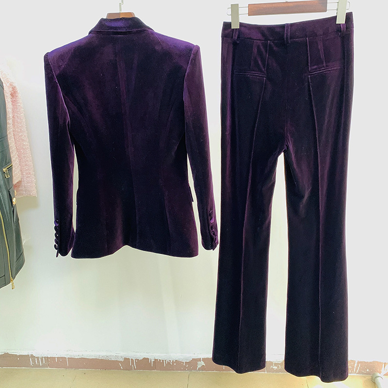 Elegant Velvet Blazer And Flare Pants Set - Image 3