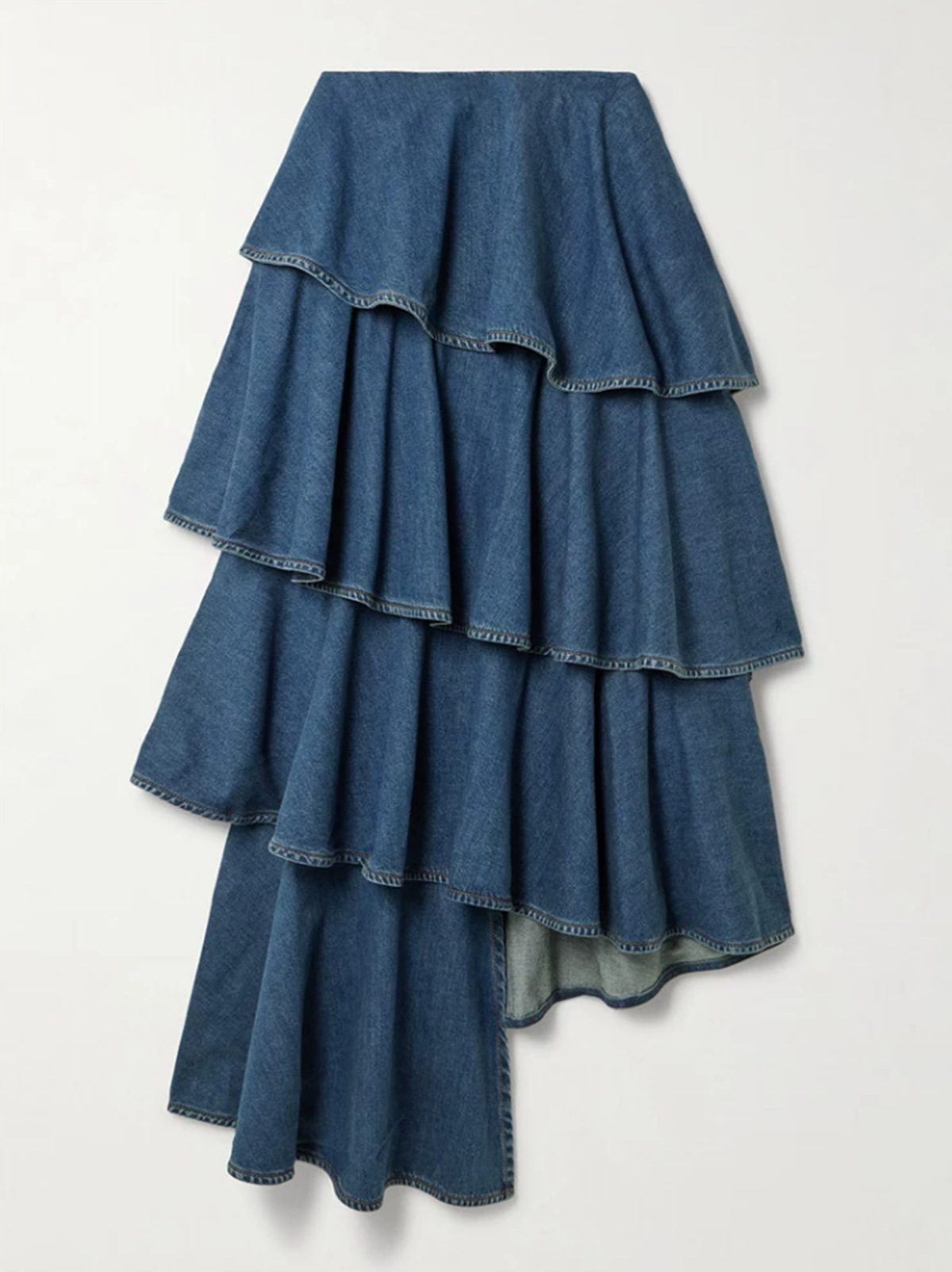 Trendy Denim Two-Piece Set With Asymmetrical Ruffled Skirt - Image 4