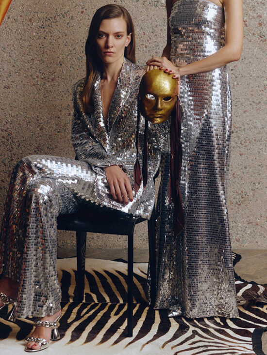 Trendy Sequined Blazer Pantsuit Set