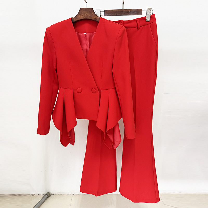 Stylish Ruffled Top Jacket And Flared Pants Set - Image 3