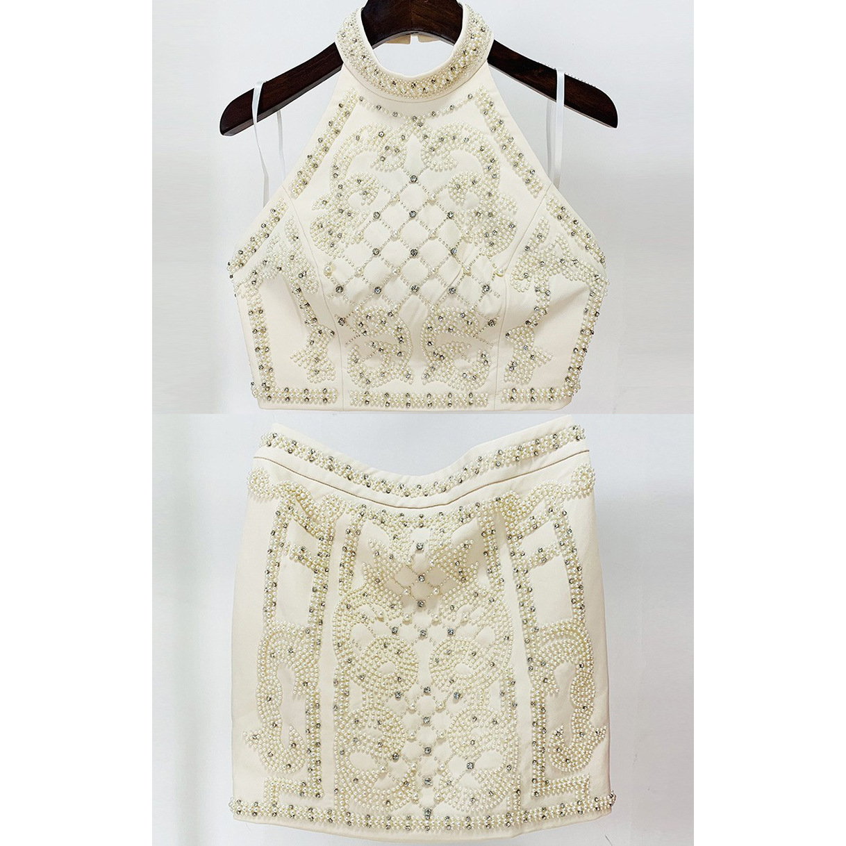 Beaded Sequin Halter Top Skirt Set Stylish Casual Outfits - Image 8