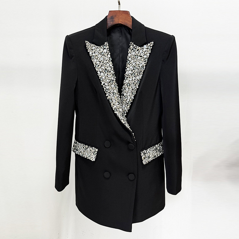 Elegant Tailored Long Blazer With Beaded Embellishments - Image 6