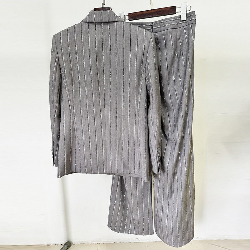 Gray Double-Breasted Blazer Pantsuit Set - Image 3