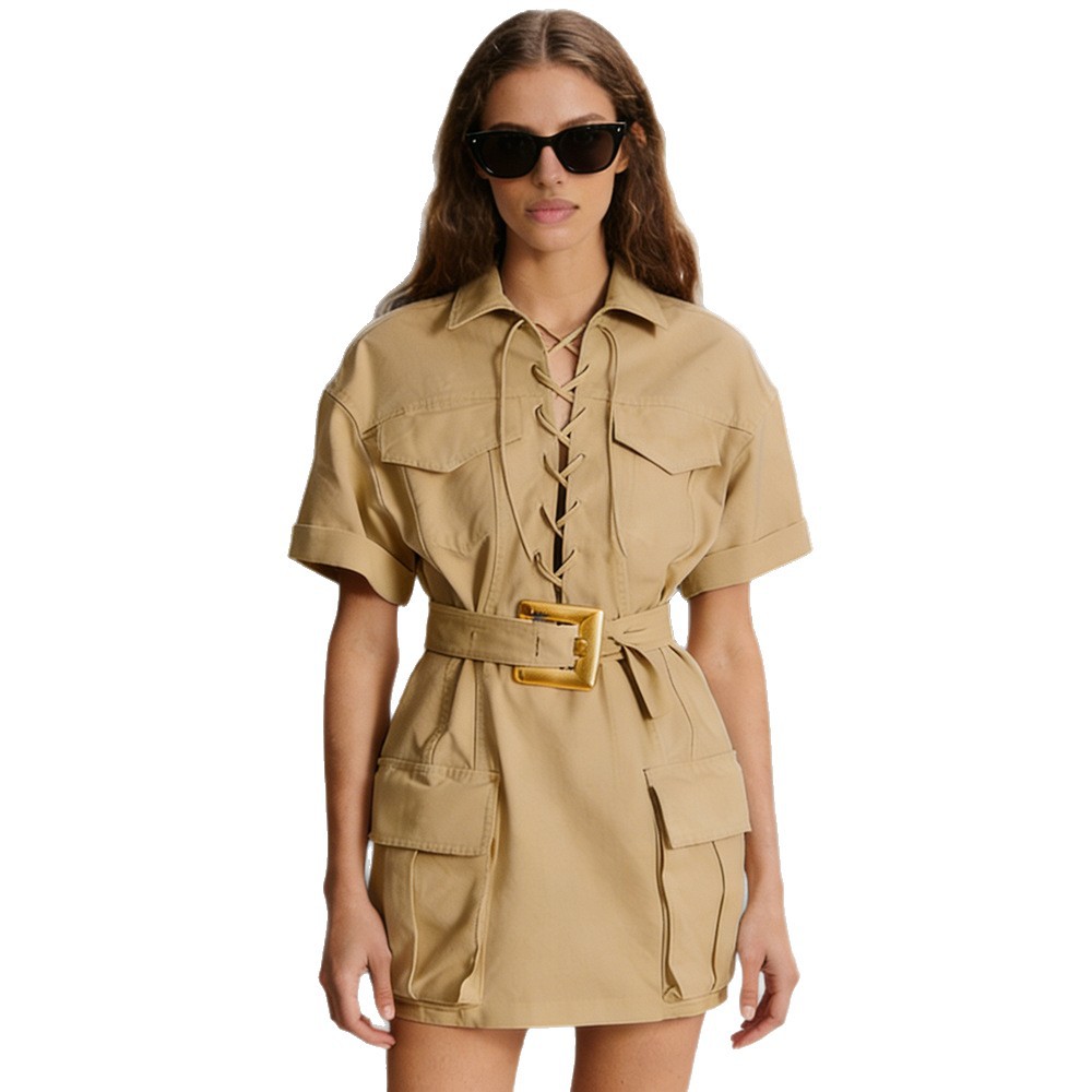Trendy Casual Short Sleeve Dress With Belt - Image 5