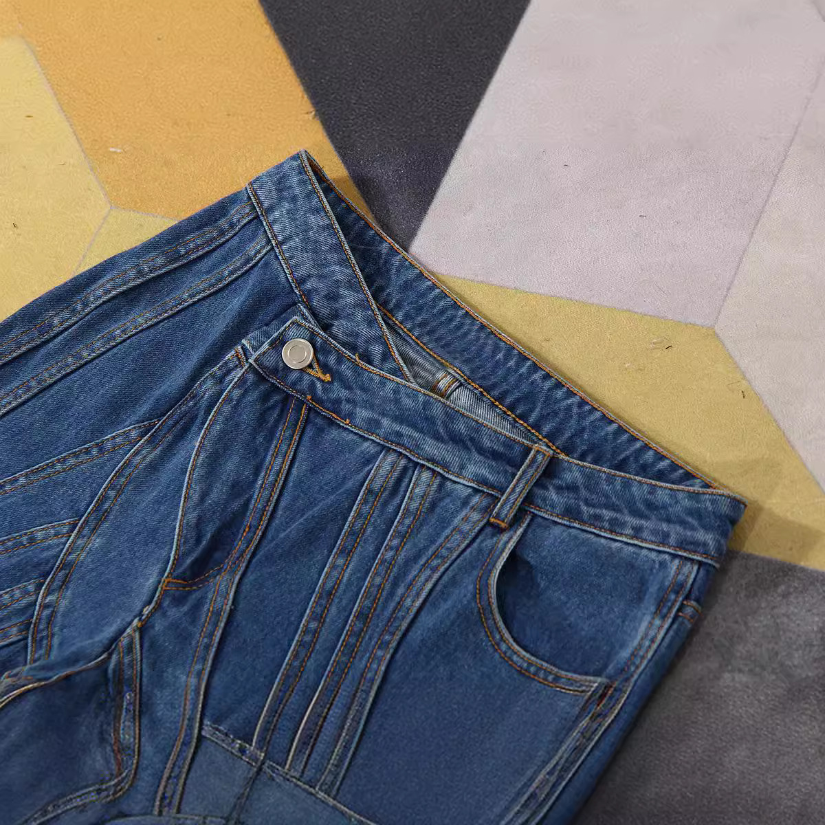 Asymmetrical Waist Design Casual Jeans - Image 4