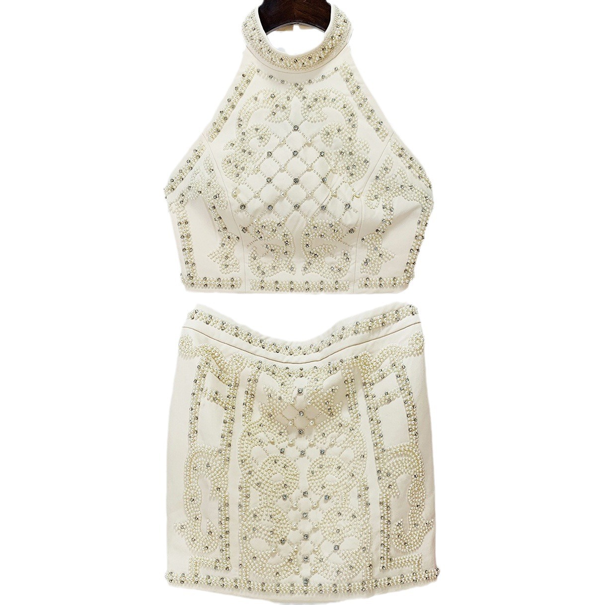 Beaded Sequin Halter Top Skirt Set Stylish Casual Outfits - Image 5