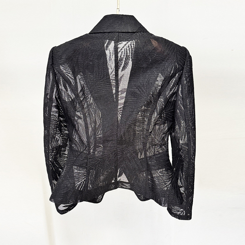 Fashionable Slim Fit Embroidered Mesh Blazer Jacket - Image 3