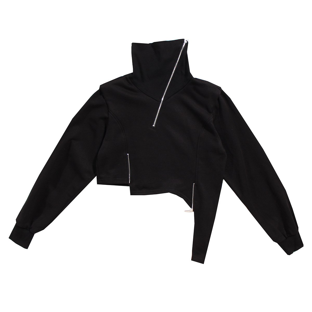 High Neck Cropped Sweatshirt With Asymmetric Hem - Image 3