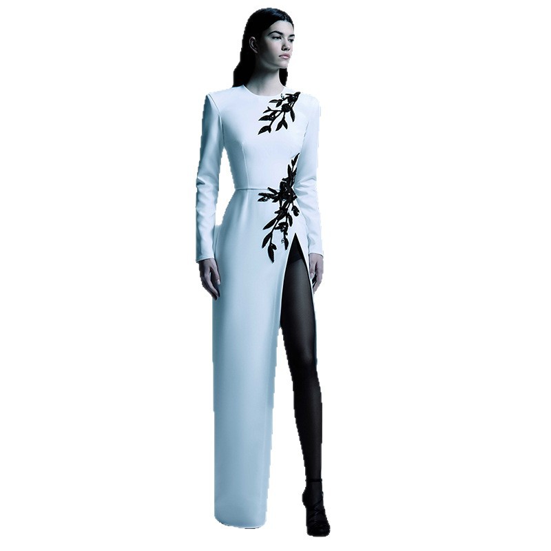 Elegant Floral Long Sleeve Maxi Dress With Cotton Blend - Image 5