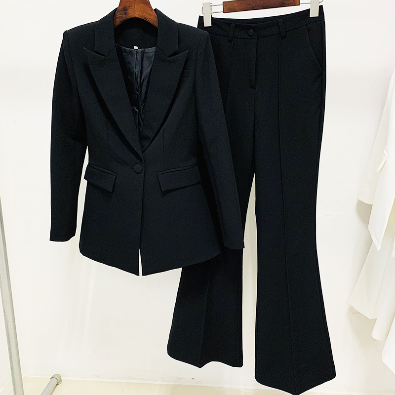 Chic One-Button Blazer And Flare Pants Set - Image 4