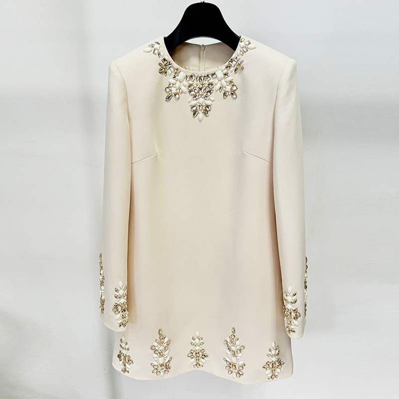 Elegant Beaded Long Sleeve Dress With V-Neck For Women - Image 3