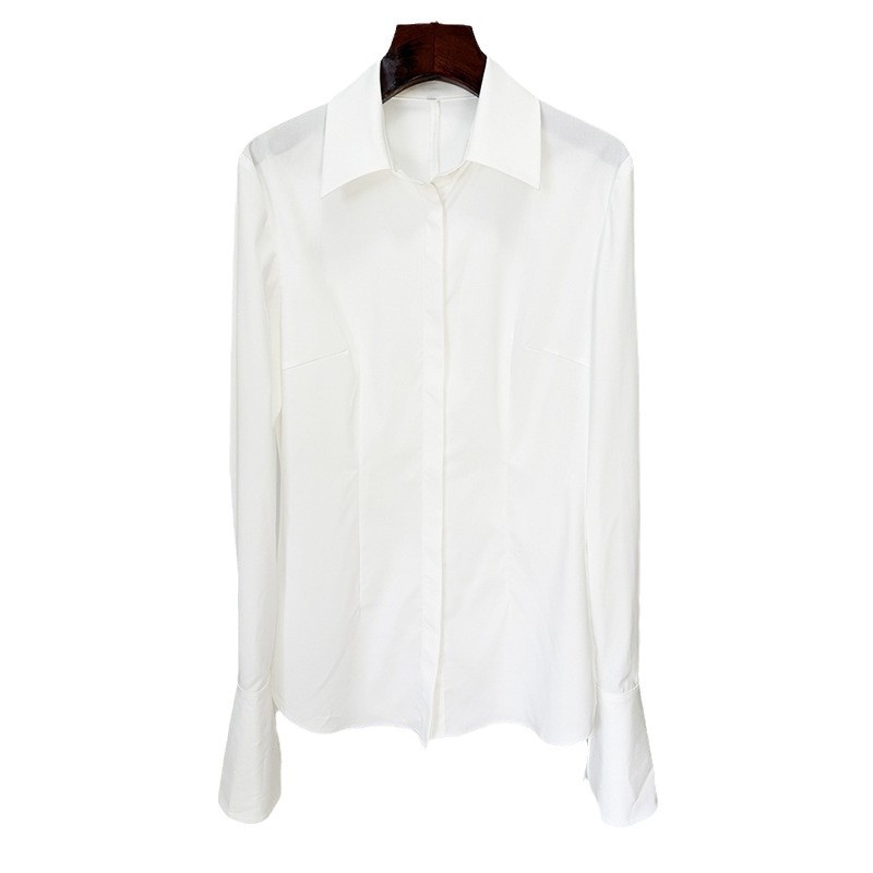 Chic White Long Sleeve Shirt With Flared Sleeves - Image 5