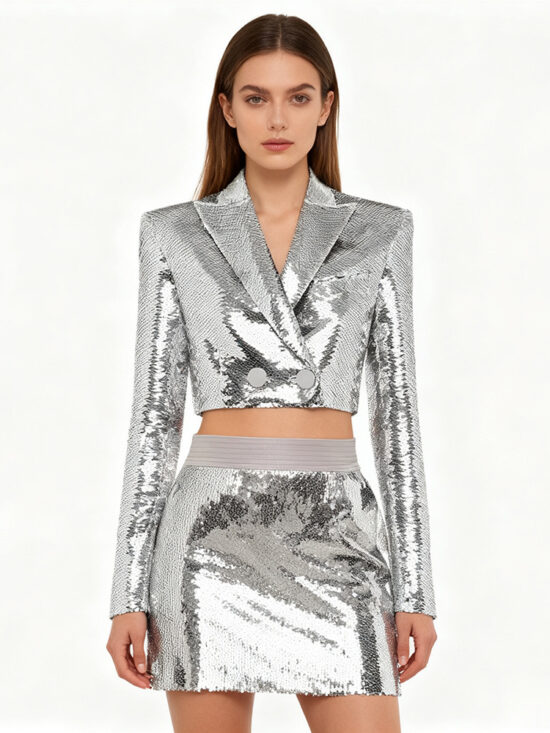 Bling Bling Sequined Short Skirt Suit Set
