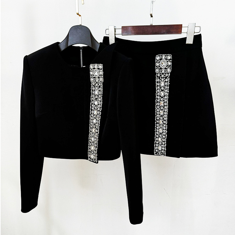Trendy Black Beaded Jewel-Embellished 2-Piece Skirt Set - Image 2