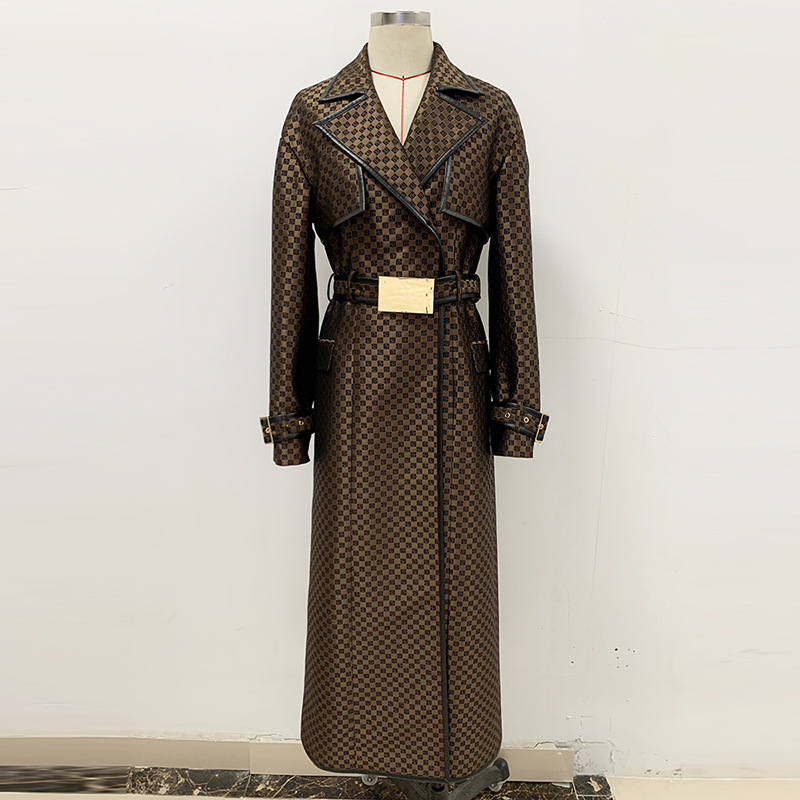 Fashionable Long Coat With Maze Pattern And Belt - Image 3