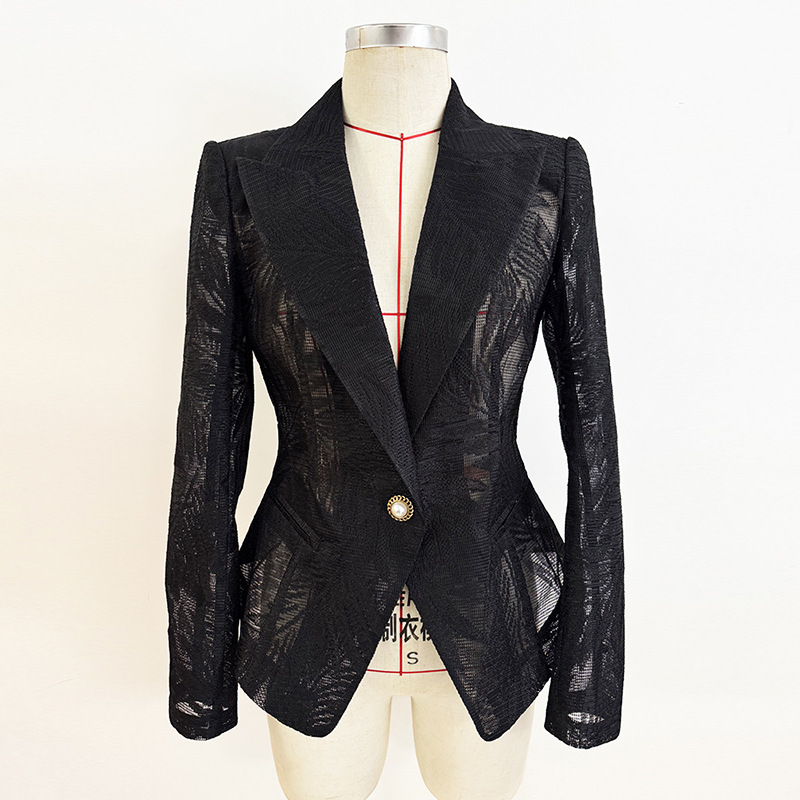 Fashionable Slim Fit Embroidered Mesh Blazer Jacket - Image 4
