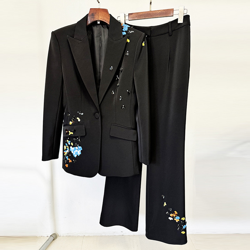 Colorful Sequin Blazer And Pants Set Elegant Office Outfit - Image 2