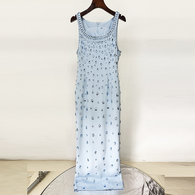 Fashion Beaded Sequin Maxi Dress With U-Neck - Image 6